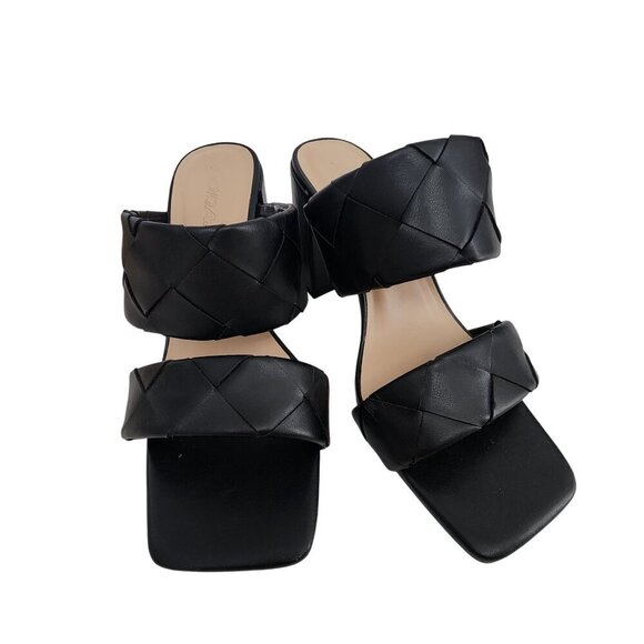 Soda Black Woven Heeled Mules For Women Size 9  Square Toe Block Heel - Picture 2 of 15